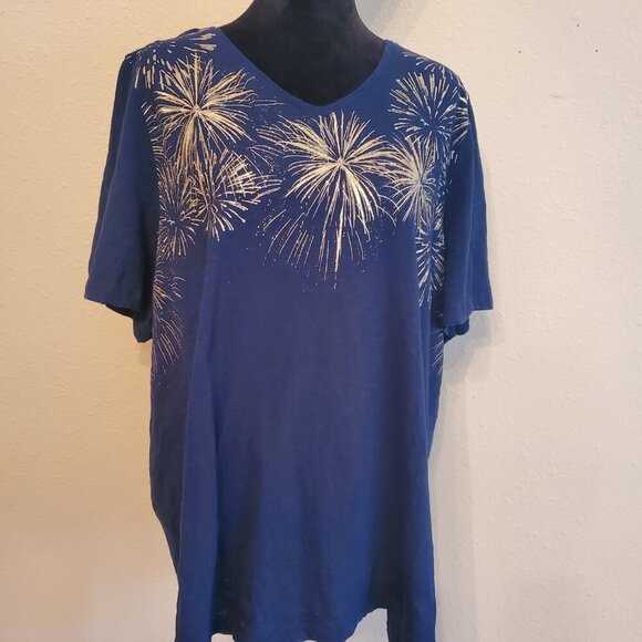 CATHERINES Women Crafted Blue T-Shirt 100% Cotton Size 1XL. - Picture 4 of 10